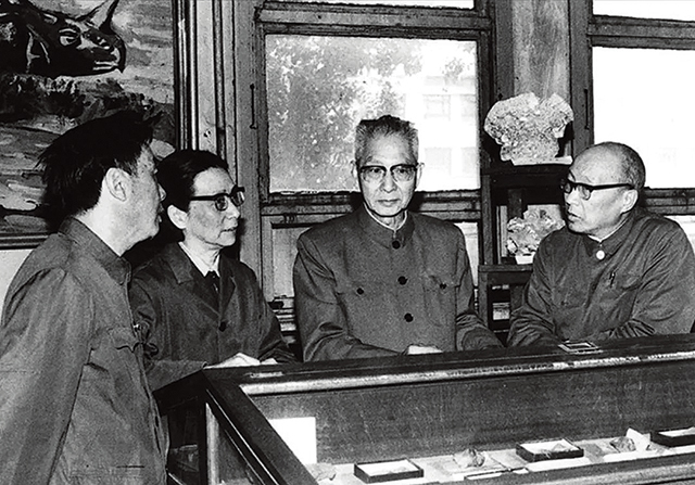 1982年，杨遵仪和王鸿祯（右1）、郝诒纯（左2）、杨式溥（左1），4位古生物学家讨论学科建设问题.jpg